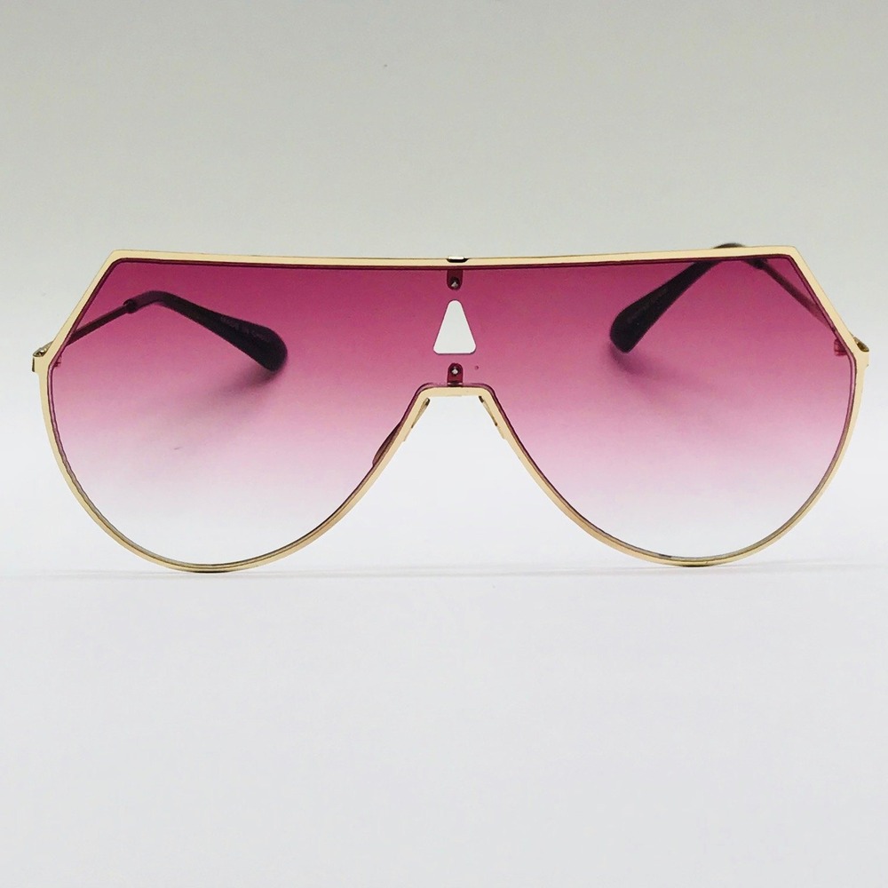 Shield Sunglasses Oversized Purple Ombre Lens Gold Frame Fashion Sunnies UV400 - Picture 2 of 3